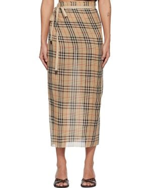 Burberry Check Cotton Sarong Midi Skirt - Natural