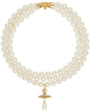 Vivienne Westwood Three Row Faux Pearl Drop Choker - Metallic