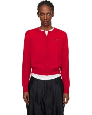 KENZO Cardigan Rouge À Écusson À Logo Brodé