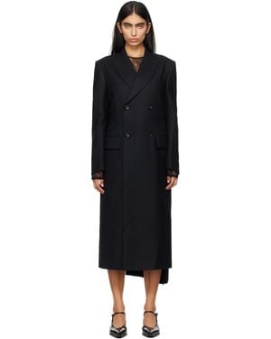 Junya Watanabe ウール ストライプ コート - ブラック