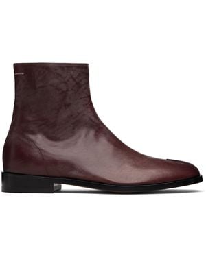 MM6 by Maison Margiela Burgundy New Classic Stitch Ankle Boots - Brown