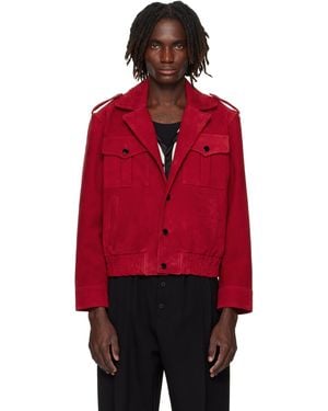 Ernest W. Baker Military Suede Bomber Jacket - Red
