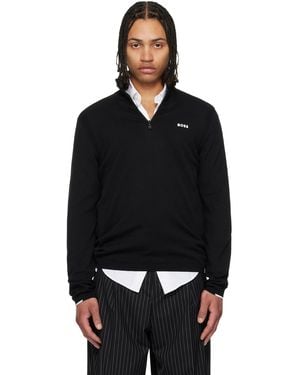 BOSS Cotton Quarter Zip Track Jacket - Black