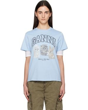 Ganni Animal Print T-Shirt - Blue