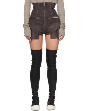 Rick Owens Burgundy Tower Dirt Cutoff Denim Shorts - Grey