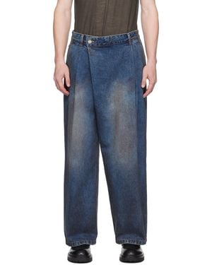 Juun.J Jean lavé à l'huile indigo à braguette à glissière décentrée - Bleu