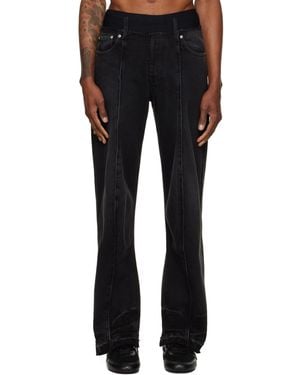 ALAINPAUL Elasticated Waist Knee Shape Jeans - Black