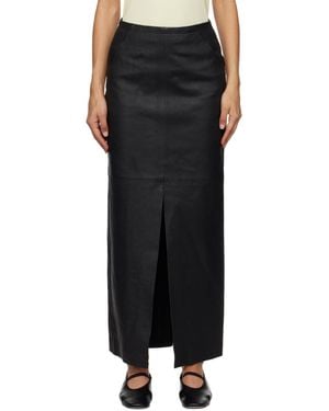 REMAIN Birger Christensen High Slit Leather Maxi Skirt - Black