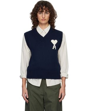 Ami Paris Wool & Cotton Sleeveless Ami De Coeur Vest - Blue