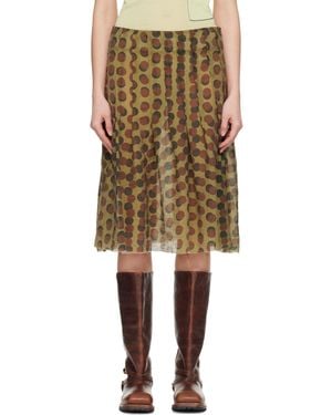 Edward Cuming Khaki Optical Pleat Around Midi Skirt - Natural