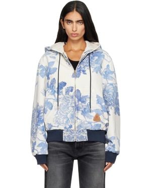 R13 Blouson De Travail Décontracté Blanc Et Bleu