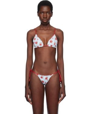 Frankie's Bikinis ブルー＆レッド Lumia Floral 三角ビキニトップ
