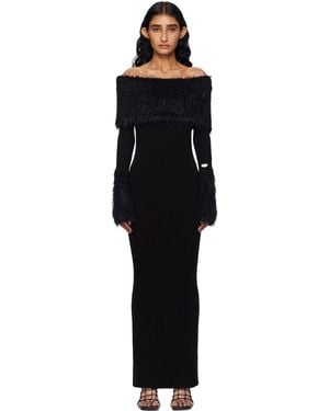 Jean Paul Gaultier Viscose Ribbed & Hairy Maxi Dress - Black