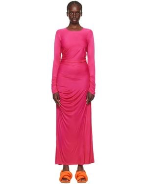 MSGM Long-Sleeve Ruched Maxi Dress - Pink