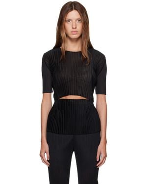 Issey Miyake Sheer Split Pleats Top - Black