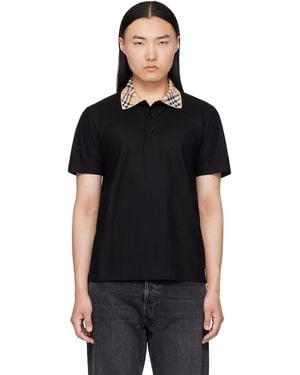 Burberry Check Collar Cotton Polo - Black