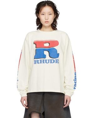 Rhude Off- Split Petrol Logo Ls T-Shirt - White