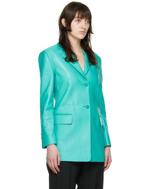 【関税&送料込】Versace Light-Blue Leather Blazer Versace Light- Leather Blazer in Blue | Lyst UK