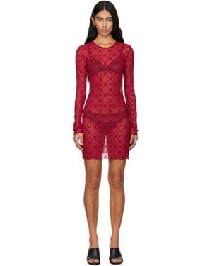 Marine Serre Moonogram Mesh Flock Minidress - Red