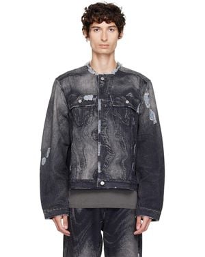 CAMPERLAB Distorted Print Distressed Denim Jacket - Grey