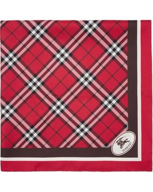 Burberry Foulard Rouge En Soie À Carreaux - Violet