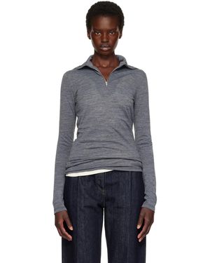 Jil Sander Wool Half Zip Polo - Grey