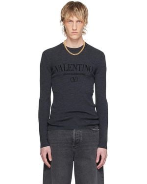 Valentino グレー ジャカード ロゴ セーター - ブラック