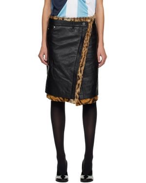 Martine Rose Wrap Leather Midi Skirt - Black