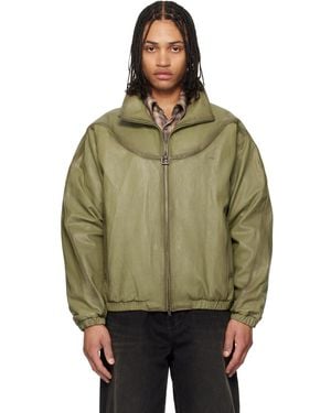 WOOYOUNGMI Khaki High Neck Leather Jacket - Green