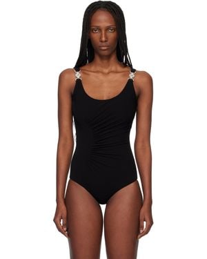Versace Stretch Crêpe Jersey Draped Bodysuit - Black