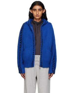 OPEN YY Stitch Zip Up Knit Hoodie - Blue