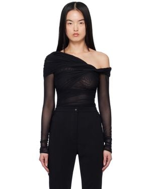 Mugler Off-Shoulder Ruched Bodysuit - Black