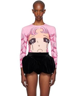 Pushbutton Graphic Stretch Polyester Jersey T-shirt - Pink