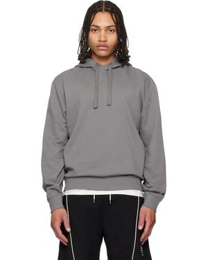 HUGO Cotton Terry Contrast Logo Hoodie - Grey