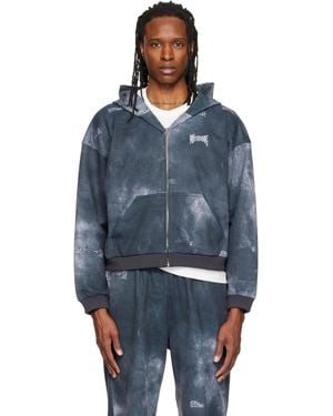 we11done Trompe L'Oeil Denim Printed Zip-Up Hoodie - Blue