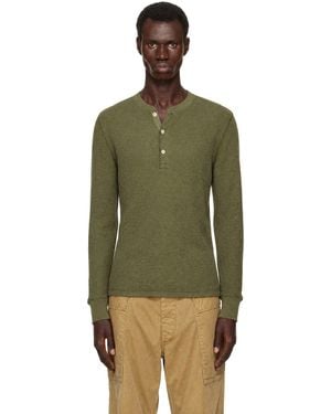 RRL Khaki Waffle-Knit Henley - Green