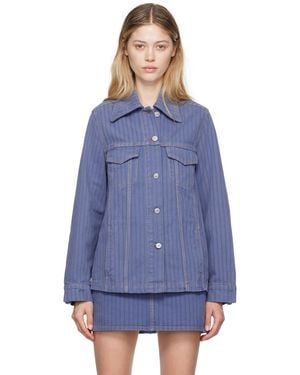 Ganni ブルー ストライプ オーバーダイ デニムジャケット