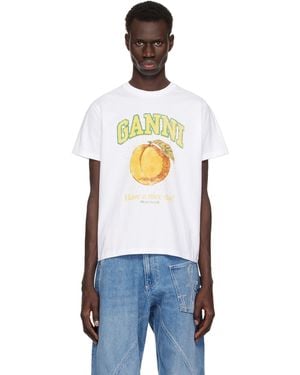 Ganni ホワイト Peach リラックス Tシャツ - ブラック
