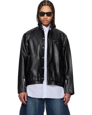 Sacai Layered Hem Leather Jacket - Black