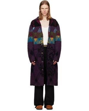 Dries Van Noten Patchwork Wool Cardigan Coat - Blue