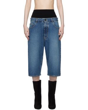 Alaïa Knitted Waistband Denim Bermuda Shorts - Blue