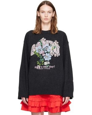 Ganni Wool Flowers Oversized Jumper - Black