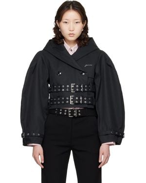 Ganni Bonded Cotton Short Trench Jacket - Black