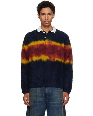 Sacai Burgundy Chusen-Dyed Knit Polo - Blue
