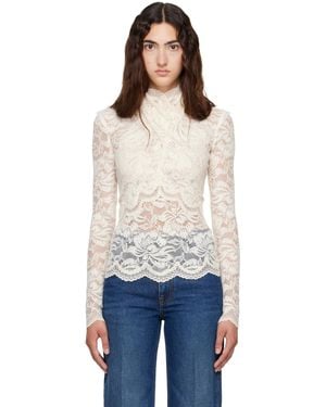 Rabanne Off- Long Sleeved Lace Cut-Out Blouse - White