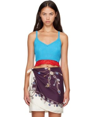 Versace Lace-Trim Viscose-Blend Ribbed Knit Tank Top - Blue