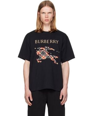 Burberry Cross Stitch Knight Cotton T-Shirt - Black