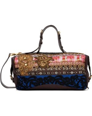 Dries Van Noten Colour Medium Embroide East West Zip Bag - Blue
