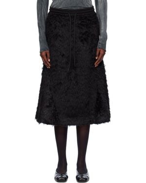 OPEN YY Shaggy Faux-Fur Midi Track Skirt - Black