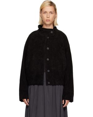 LE17SEPTEMBRE Blouson Noir En Suède À Col Cheminée